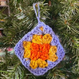 Handmade Crochet Ornament in Blue and Orange
